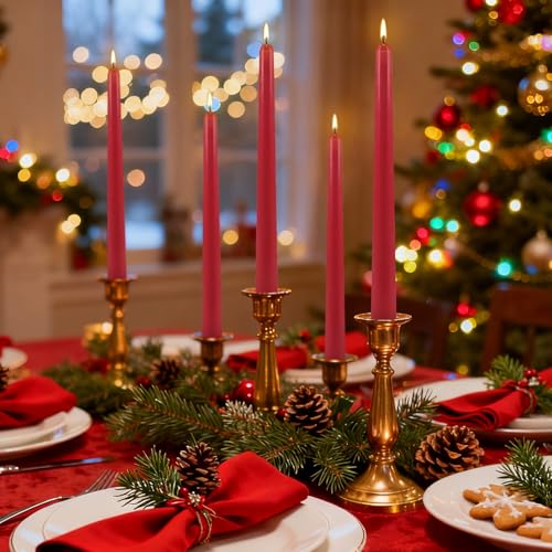 12 Pack Red Taper Candles, 10 inch Unscented Dripless Dinner Candles - color: Red, size: 12Pack