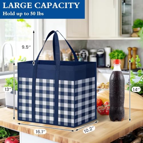 Reusable Grocery Shopping Bags 10 Pack Large Foldable Tote Bags Bulk - color: Plaid: Black,grey,blue,cyan,purple