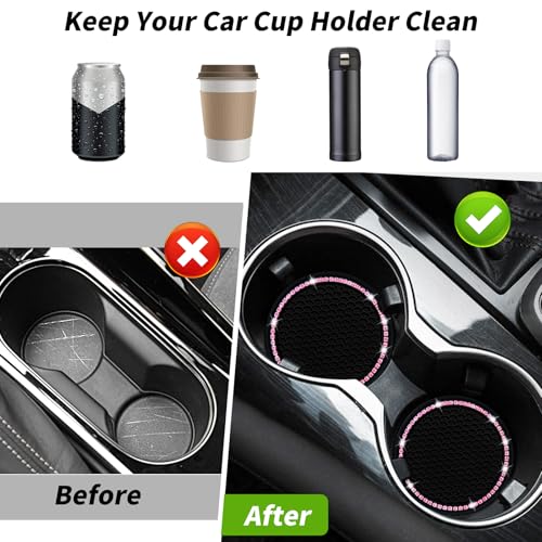 Senose Car Coasters, Bling Car Accessories for Women, Black Pink, 2 Pack