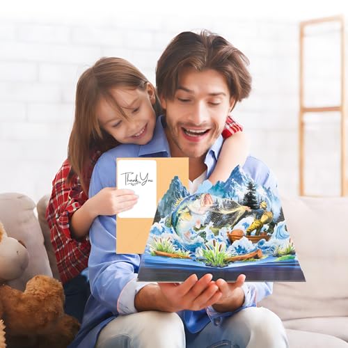 3D Pop Up Interesting Cards for men - Fishing theme Greeting Card - color: Fishing