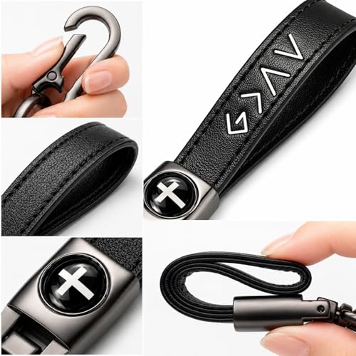 Christian Cross Leather Keychain for Men – Christian Gift for Dad Husband Son - color: Black – God is Greater
