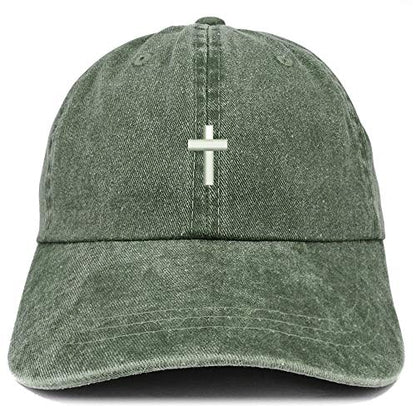 Trendy Apparel Shop Cross Embroidered Washed Cotton Adjustable Cap - color: Dark Green