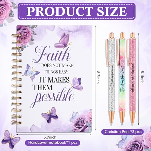 Thenshop 4 Pcs Christian Gift Set Bible Journal 3 Metal Pens Purple