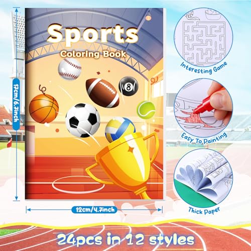 BenLouis 24 Sports Mini Coloring Books with 24 Crayons for Kids Bulk - style: Sports