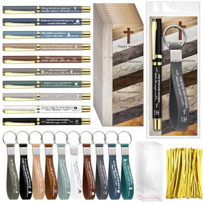 Lincia 30 Sets Christian Gifts Pens Bookmarks Keychains Church, Boho Colors - color: Boho Colors