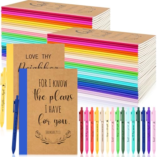 Resurhang 60 Sets Christian Gifts Bulk Bible Notebook Religious Pen,Rainbow - color: Rainbow