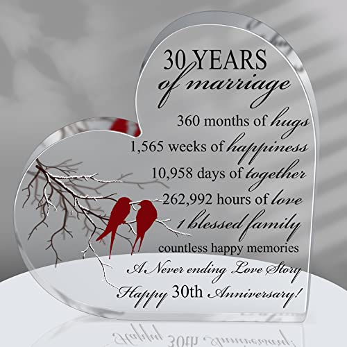 Qunclay 30th Years of Marriage Gift Wedding Anniversary Souvenir Heart Marriage Keepsake Decoration Present for Couple Parent Women Mom Husband Wife He She Friend Grandparents - style: 30th