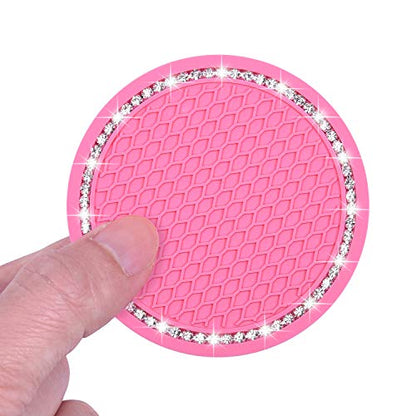 Wisdompro Bling Car Coasters, 2 Pack 2.75" Diameter Car Cup Coaster, Pink - color: Pink