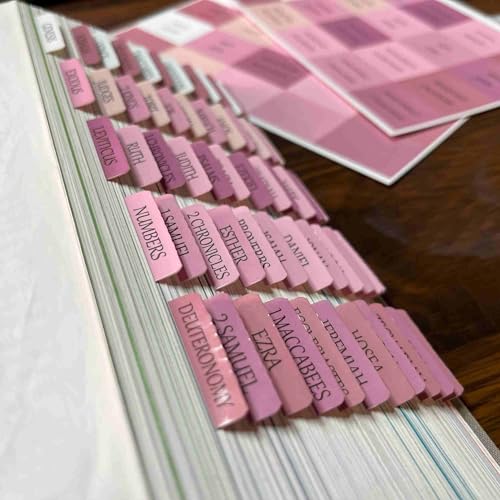 Pink Repositionable Bible Tabs for Women, Laminated Large Print Stickers, Easy to Read and Apply, Fits Standard and Catholic Bibles - color: Catholic Pink
