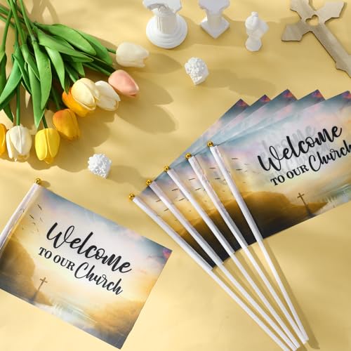 Outus 30 Pcs Jesus Loves You Flags Welcome to Our Church Small Christian - style: Welcome to Our Church