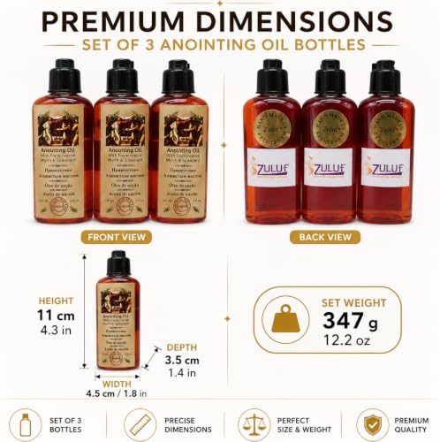 Zuluf Frankincense and Myrrh Anointing Oil Set of 3 with Spikenard from Jerusalem Biblical Christian Prayer Oil from the Holy Land Bethlehem for Baptism Godparent Faith Gift 12.2 Fl Oz 3 Pack