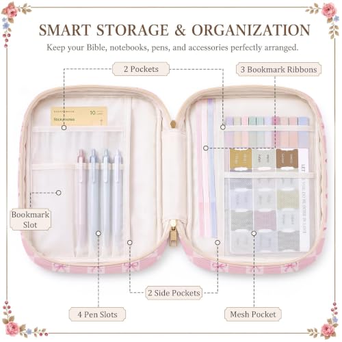 Britimes Pink Bible Cover Case for Women, Bible Cover with Accessories - color: Pink Bow
