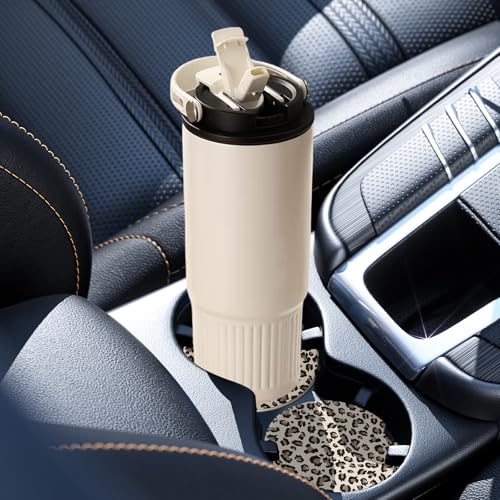2 Pack Car Coasters for Cup Holders, Cute Car Accessories Interior (Leopard-Yellow) - color: Leopard-yellow