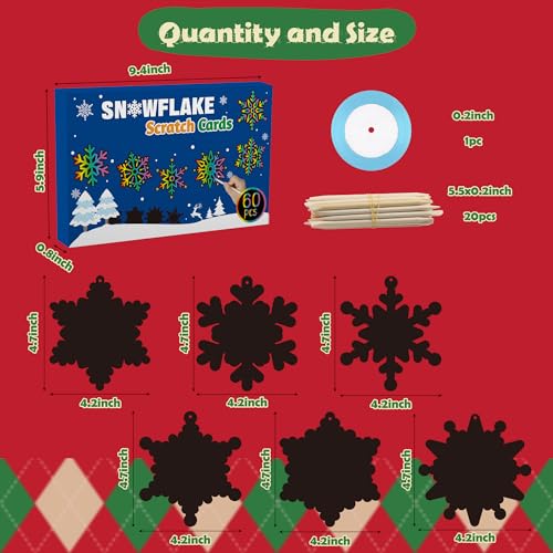 CY2SIDE 60PCS Snowflake Color Scratch Cards, Winter Snowflake Hanging Scratch Cards, Snowflake Magic Art Rainbow Color Paper Ornaments for Winter Christmas Party Supplies - style: Snowflake