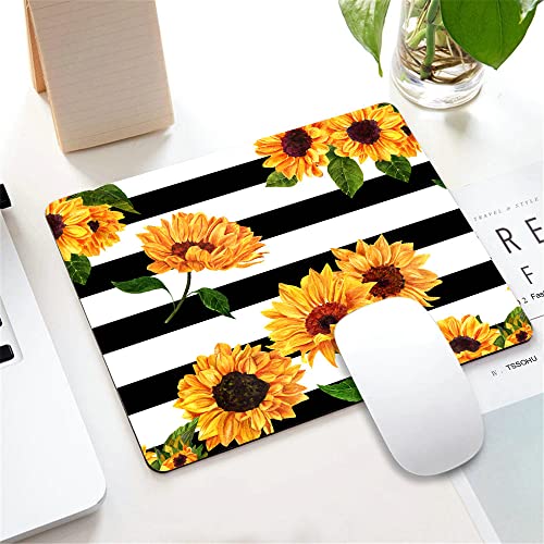 Mouse Pad Custom Design,Bloomy Sunflowers Mouse pad Black and White Striped Anti-Slip Rubber Mousepad for Gaming Office Laptop Computer PC Men Women Kids, Cute Custom Pattern - color: TSP176