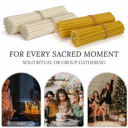 7.3 Inch Natural Pure Beeswax Prayer Candles, 50 Pack Dripless Smokeless, Unscented Devotional Candles for Church, Hanukkah, Christmas, Yoga, Rituals & Daily Prayer - color: Off-White, size: 7 .3inch
