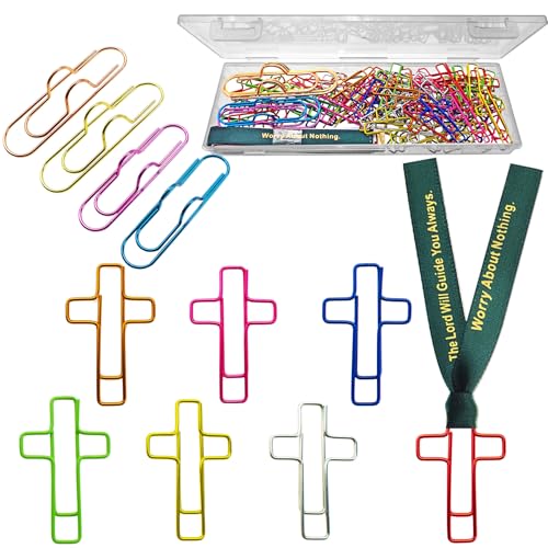 Cross Paper Clips with Ribbons and Pen Clips, Bible Study Supplies Gifts
