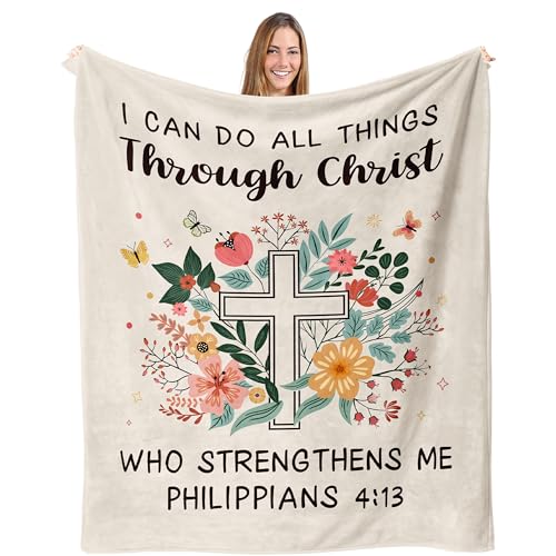 Christian Throw Blanket Gift for Women 60"x50", Birthday Inspirational Gift - color: Flowerchrist