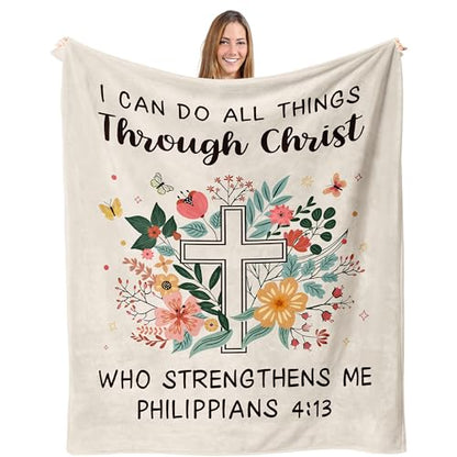 Christian Throw Blanket Gift for Women 60"x50", Birthday Inspirational Gift - color: Flowerchrist