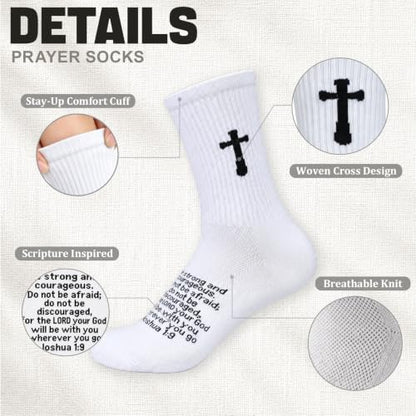 3 Pairs Unisex Cross Socks,Gifts for Christian: Easter Christmas - color: Joshua 1:9 - White