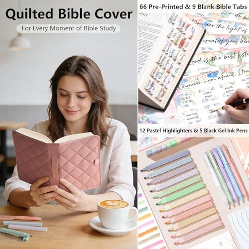 Large Bible Bag for Women, Bible Cover Case w/Study Supplies Journaling Kit