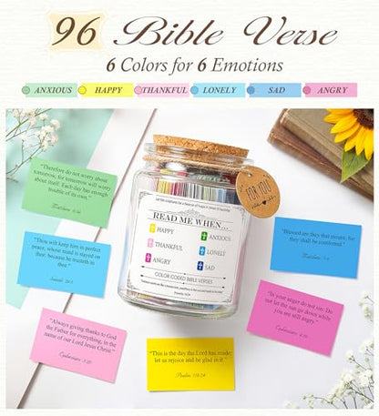 Bible Verse Jar, Prayer Jar Scripture Cards with Wooden Stand for Daily Encouragement, Baptism Christian Religious Birthday for Women,Men,Mother Day Gift Mom,Grandma