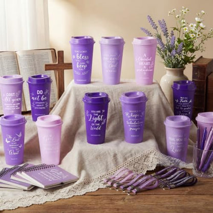 Skylety 12 Set Christian Gifts Bulk Scripture Cup Set, Purple Gradient - color: Purple Gradient