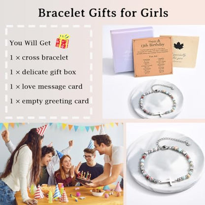 Christian Gifts for Women Girls, Religious Cross Bracelet - color: Happy 13th Birthday