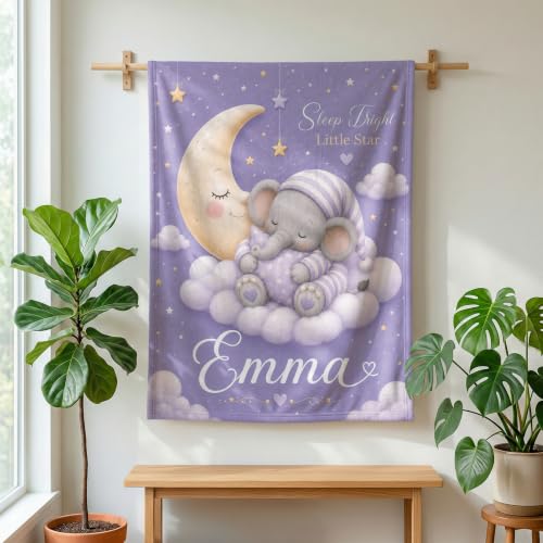 Personalized Baby Blanket With Name, Custom Baby Blankets Gift for Boy Girl - color: Misty Lavender, size: Elephant