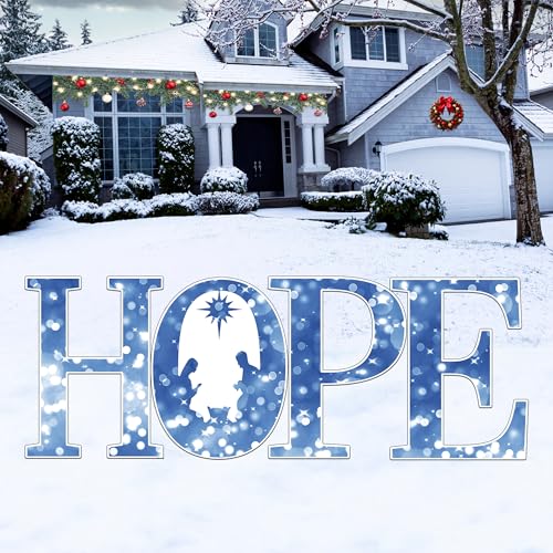 Large Hope Die Cut Letters Christmas Classic Yard Sign for Home Decor and Lawn Decoration With Stakes, Merry Nativity Scene Sign 48x18 Inch