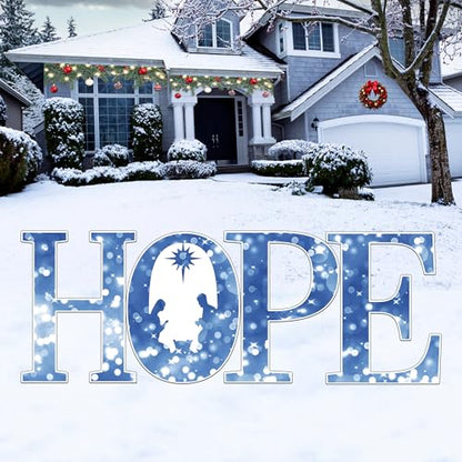 Large Hope Die Cut Letters Christmas Classic Yard Sign for Home Decor and Lawn Decoration With Stakes, Merry Nativity Scene Sign 48x18 Inch