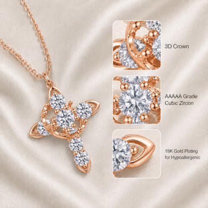 Cross Necklace 18k Gold Plated Christian Faith Jewelry Gift for Women - color: Crown-Rose Gold