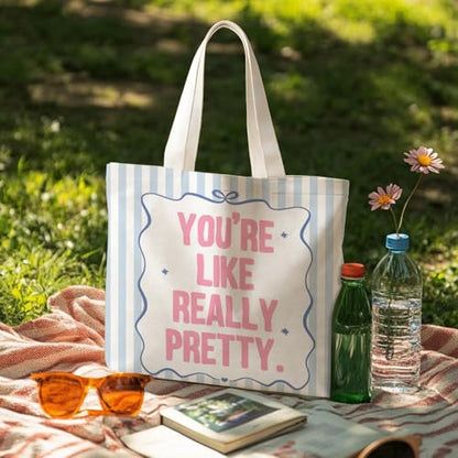 Christian-Flowers-Inspirational Motivational Gifts Canvas Tote Bag for Women,Reusable Shopping Grocery Bags - color: Motivational -You're Like Really Pretty