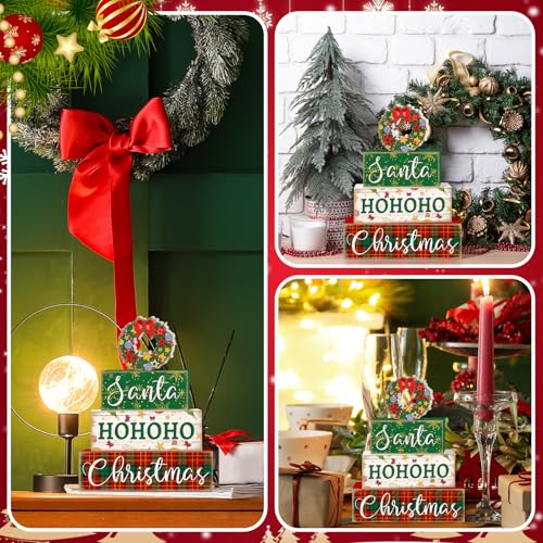 Britimes Christmas Santa Tiered Tray Decor Set, 4 Pack, Wooden Table Sign - style: Wreath Christmas
