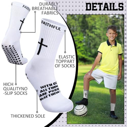Glitopper 6 Pairs Cross Grip Soccer Socks US 6-13 christian - color: White, style: Faithful