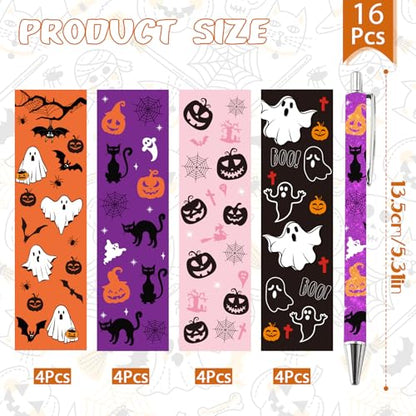 Wxiben Halloween Ballpoint Pens Set - 16 Pcs Glitter Ghost Pumpkin Pens Bat Black Cat Smooth Writing Ball Point Pen Halloween Holiday Gifts for Women Men Home Party Office Stationery School Supplies - color: Halloween