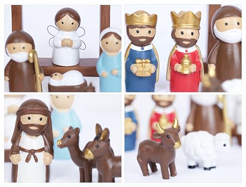 Christmas Nativity Scene Set 14 Piece Nativity Scene with Manger for Nativity Scene Indoor Decor Nativity Story Figures Nativity Set Decoration Mini Miniature Religious Christmas Holy Family Figurines - style: cartoon