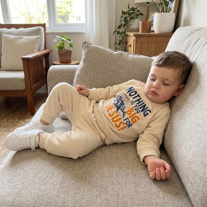 Kupretty Baby Boy Clothes Dad's Little Dude Sweatshirt Pants Set - color: Nothing is Too Big for Jesus-beige, size: 4-5T