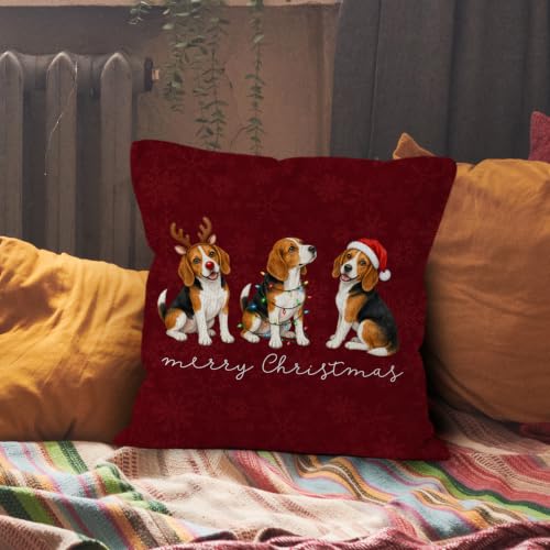 Merry Christmas Beagle Throw Pillow Covers 18x18 Home Decor - color: Beagle