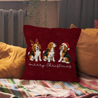 Merry Christmas Beagle Throw Pillow Covers 18x18 Home Decor - color: Beagle