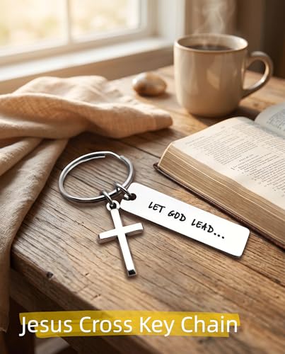 Cross Keychain for Men,Jesus Key Chain Christian Car Key Accessories，Easter Christmas Religious Gift,Purse Bag Charms - color: Silver Lead