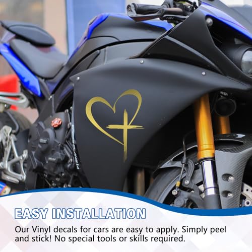 Love Cross Sticker Decal, Automotive Decals, Faith Hope Heart Vehicle Bumper Mirror Decoration Decal, Religious Auto Window Stickers Decorative Accessories for SUV Sedan Truck (Gold)