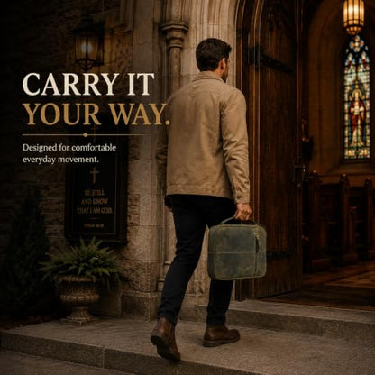 11 x 8 inch Genuine Leather Bible Cover for Men & Bible Case Women Organizer with Handle & Pocket Pen Holder Christian Religious Gift Cross Bookmark Bible Carrying Bag for Church Green - color: Green