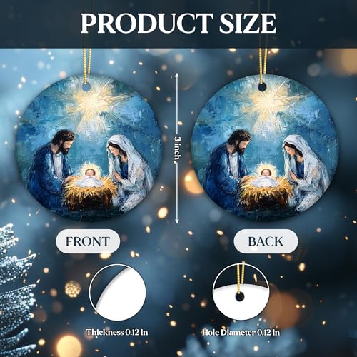Holy Family Nativity Ornament – Ceramic Christmas Tree Decoration – Religious Christian Ornament Keepsake – Inspirational Xmas Holiday Décor Gift for Family Friends Teachers Church Members