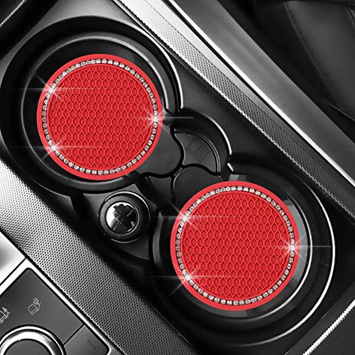 2 Pack Bling Car Cup Holder Coaster, 2.75 Inch Cup Holder Insert Mat - color: Red
