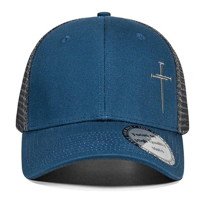 Christian Hats for Men Women,Jesus 3 Nail Cross Hat Christian Religious Gifts for Birthday/Christmas,Black and Silver - color: 07.blue-silver