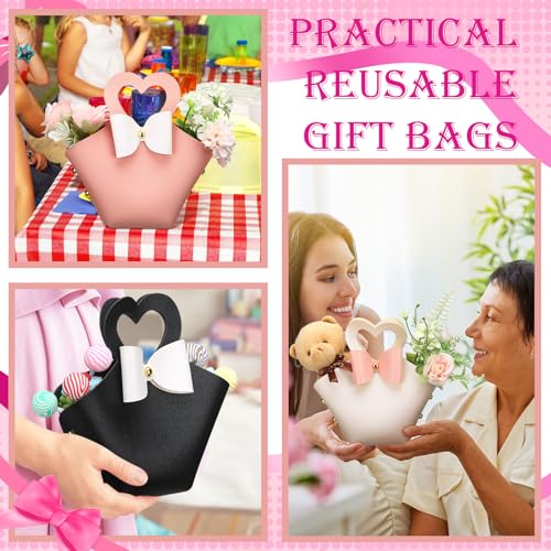 Sweetude 24 Set PU Leather Heart Purse Gift Bag with Handles, Stylish Style - color: Stylish Style