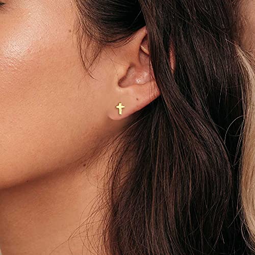 EVER FAITH 925 Sterling Silver Mini Cross Stud Earrings Fashion Minimalist Tiny Jewelry for Women Teen - color: 14K Gold