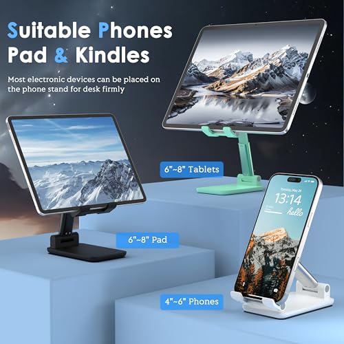 2 Pack Cell Phone Stand for Desk, Adjustable Angle & Height, Foldable Portable Phone Holder with Anti-Slip Silicone Pad, Compatible with iPhone 18/17/16/Smartphones 4–8 Inch, Black&White - color: (2 PCs) Black&White