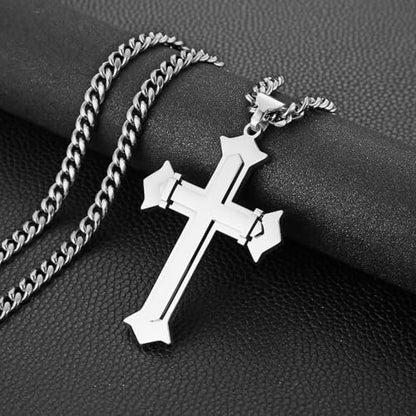 HZMAN Large Stainless Steel Christian Faith Cross Necklace for Men - color: Silver-1